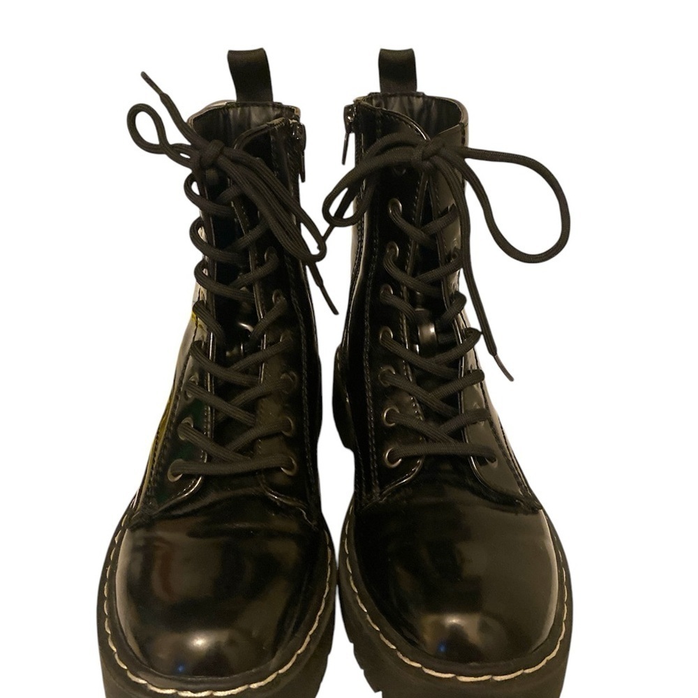 Black Patent Leather Combat Lace-Up Boots